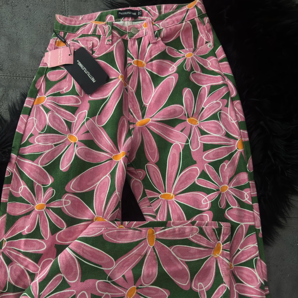 PrettyLittleThing Pink and Green Floral Boot Cut Pants